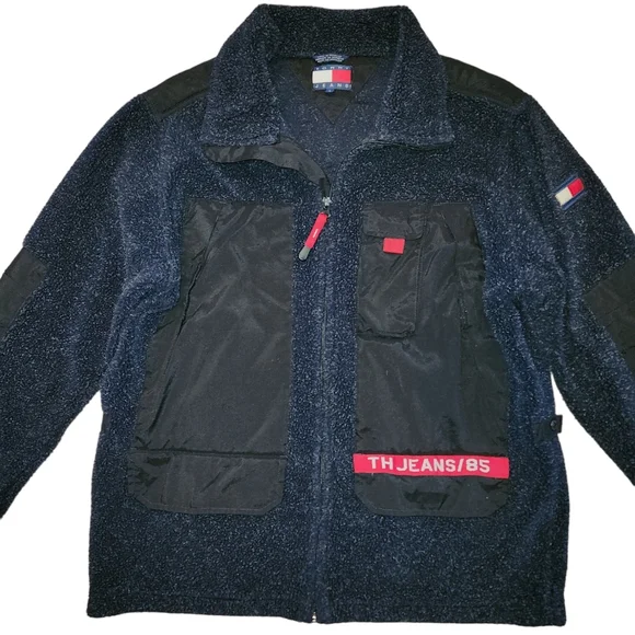 Vtg Y2K 2001 Tommy Hilfiger Fleece Full Zip Jacket Men's L Large Logo Flag TH